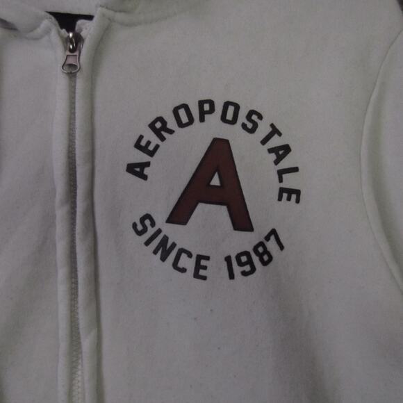 Aeropostale Hoodie Womens Medium White Zip Up Sweatshirt AERO 1987 Graphic - Picture 3 of 16